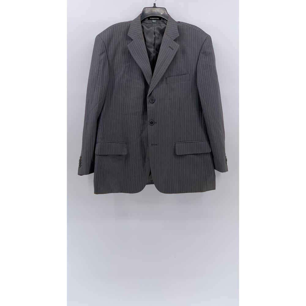 LE COLLEZIONI Men's Dark Gray Striped Three-Button Notch Collar Blazer SZ 42S